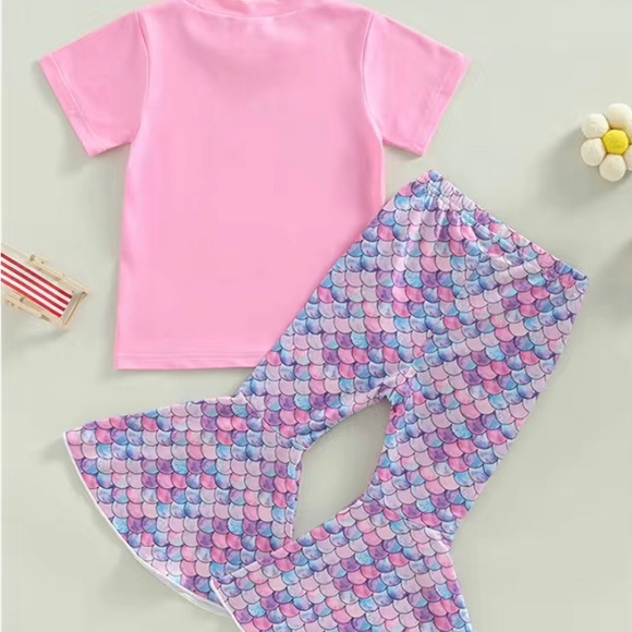 Peace, Love  & Mermaids , T-Shirt & Flared Pant Set for Summertime - Picture 2 of 6